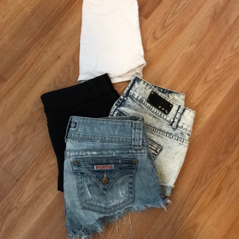3 pairs of denim cut off shorts & white tube top